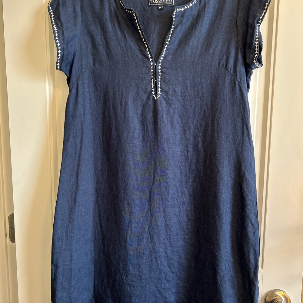 TOSS Designs Blue Tunic Top 100% Cotton White Hem Women’s Size Medium